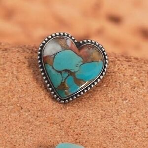 SPINY OYSTER TURQUOISE HEART RING 925 STERLING SILVER SIZE 7
